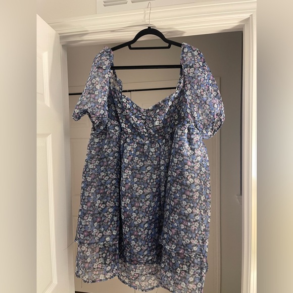 The Frolic Plus puff sleeve organza mini dress in bloom floral - Picture 7 of 14